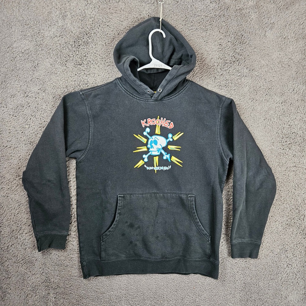 Krooked Skateboards Mens‎ Medium Black Skull Graphic Pullover Hoodie